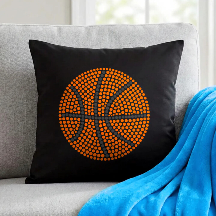 Basketbalová lopta z bodiek - deň bodky - čierny vankúš s potlačou