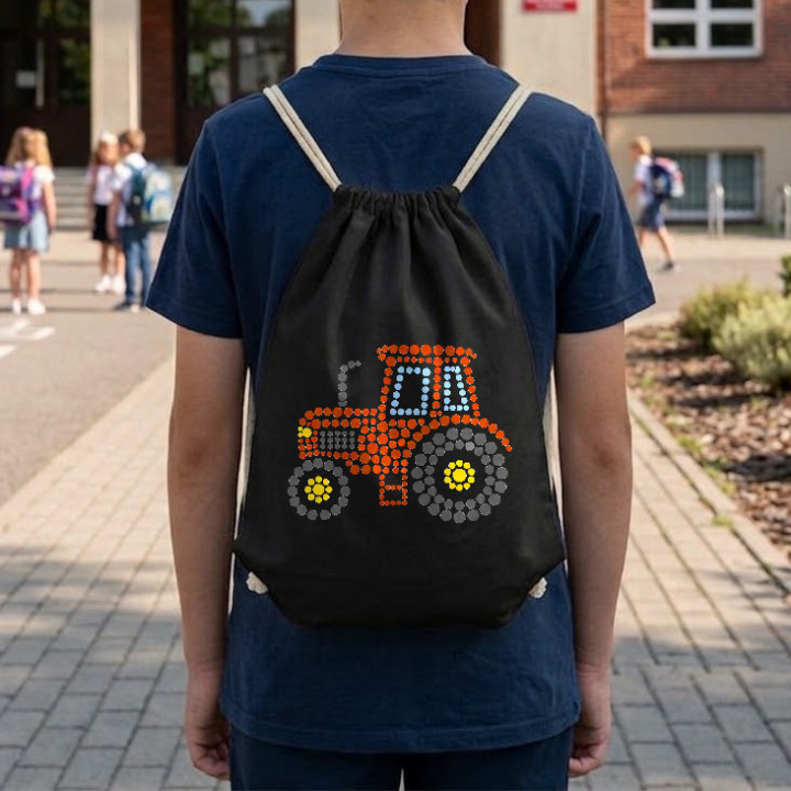 Traktor z bodiek - deň bodky - vak na chrbát s potlačou
