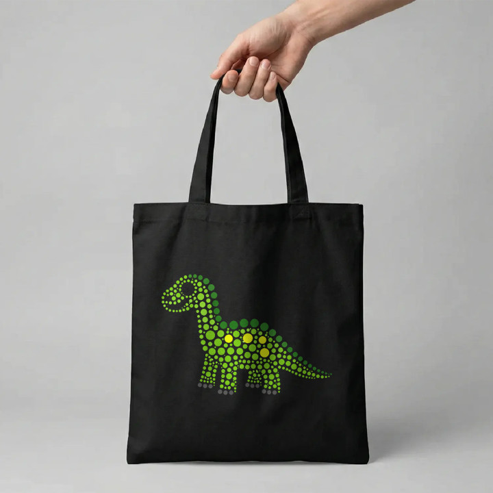 Dinosaurus z bodiek - deň bodky - bavlnená taška s potlačou