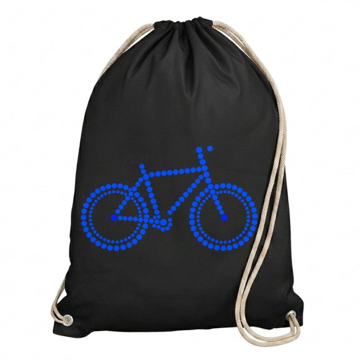 Modrý bicykel z bodiek - deň bodky - vak na chrbát s potlačou