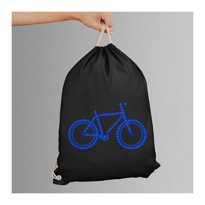Modrý bicykel z bodiek - deň bodky - vak na chrbát s potlačou