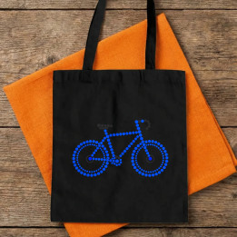 Modrý bicykel z bodiek - deň bodky - bavlnená taška s potlačou