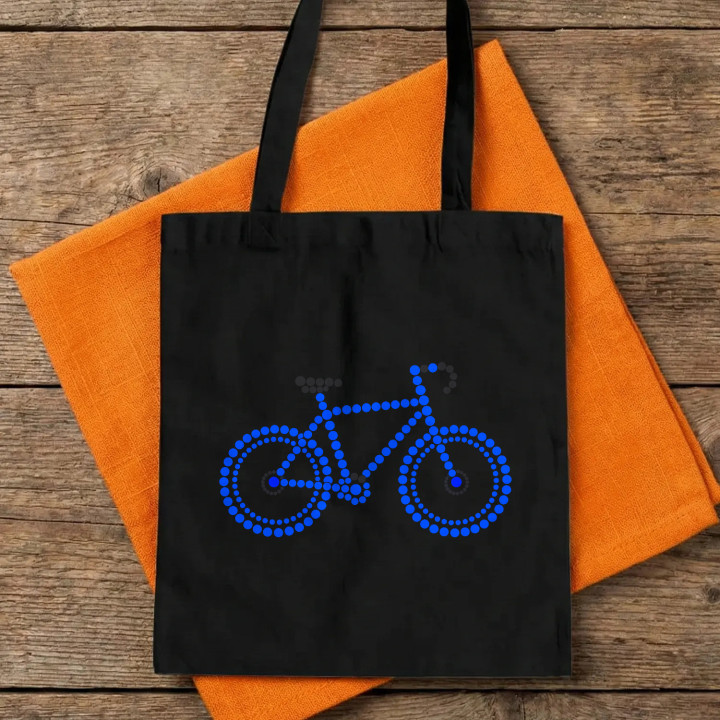 Modrý bicykel z bodiek - deň bodky - bavlnená taška s potlačou