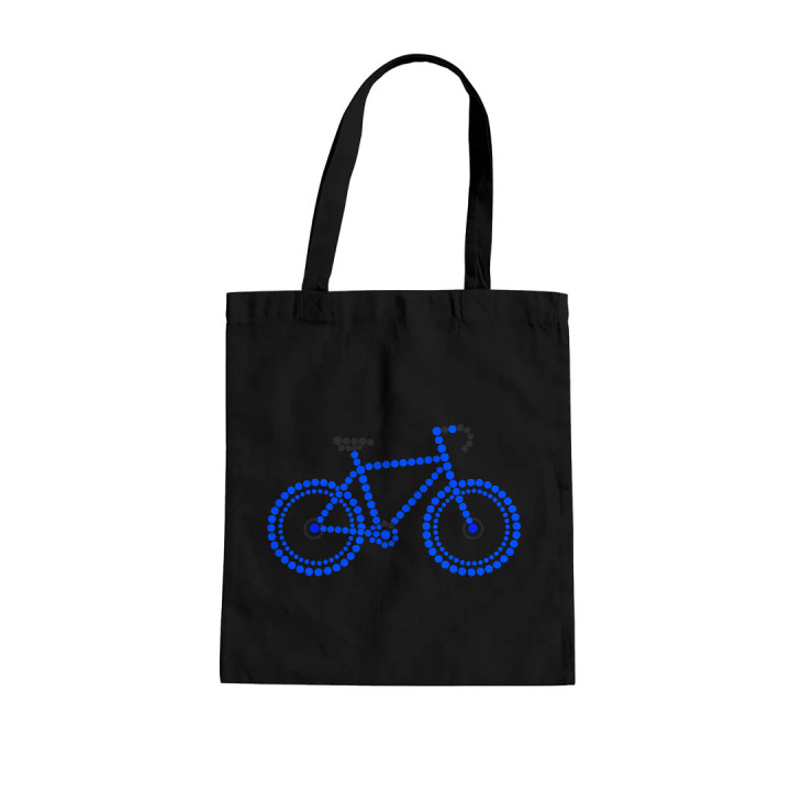 Modrý bicykel z bodiek - deň bodky - bavlnená taška s potlačou