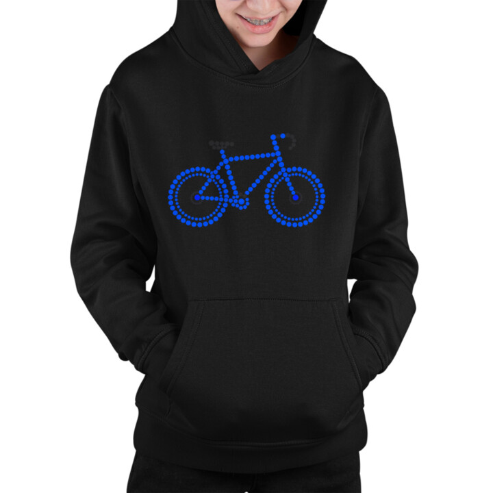 Modrý bicykel z bodiek - deň bodky - detská mikina s potlačou