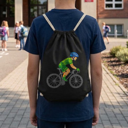 Cyklista z bodiek - deň bodky - vak na chrbát s potlačou