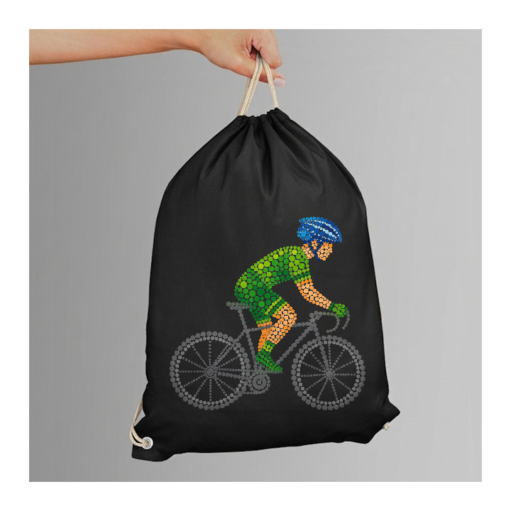 Cyklista z bodiek - deň bodky - vak na chrbát s potlačou