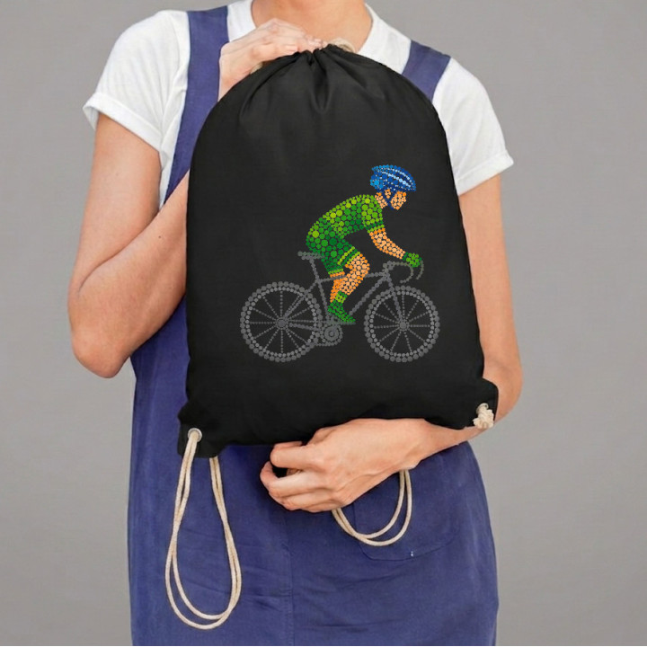 Cyklista z bodiek - deň bodky - vak na chrbát s potlačou