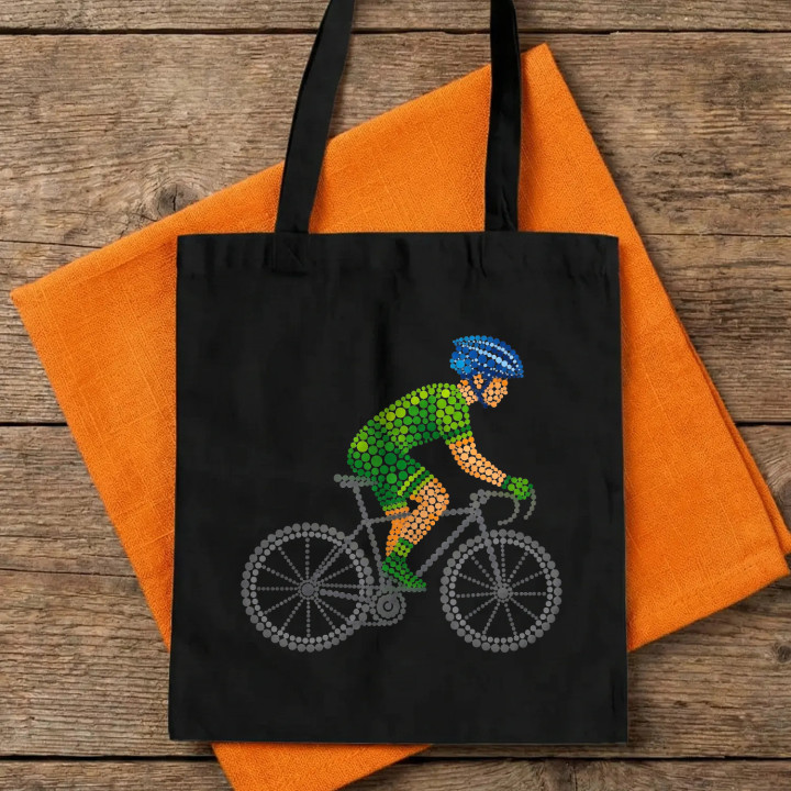 Cyklista z bodiek - deň bodky - bavlnená taška s potlačou