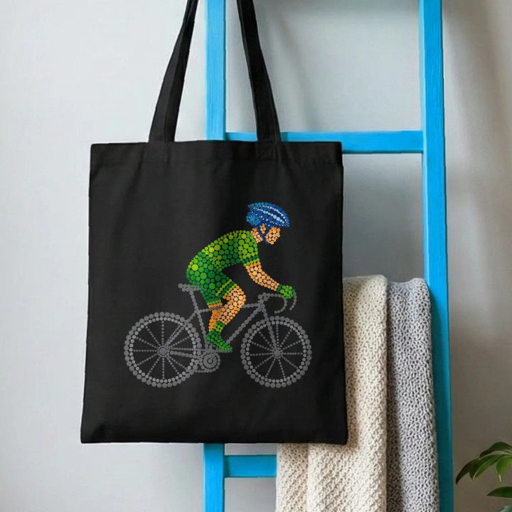 Cyklista z bodiek - deň bodky - bavlnená taška s potlačou