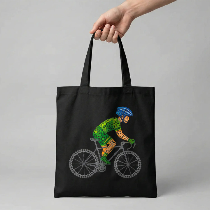 Cyklista z bodiek - deň bodky - bavlnená taška s potlačou