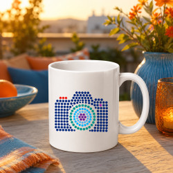 Fotoaparát z bodiek - deň bodky - keramický hrnček s potlačou