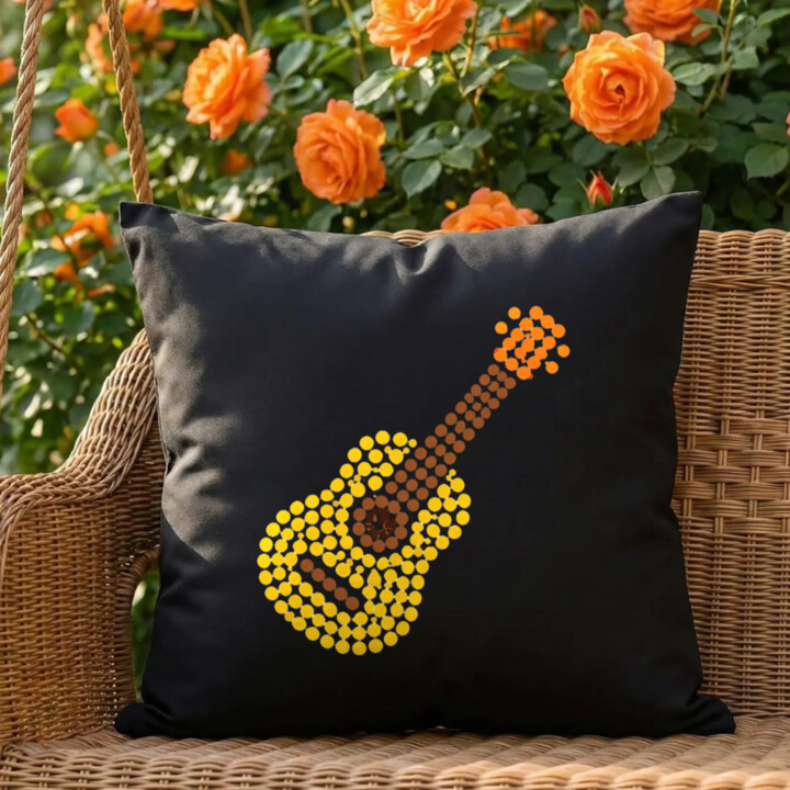 Gitara z bodiek - deň bodky - čierny vankúš s potlačou