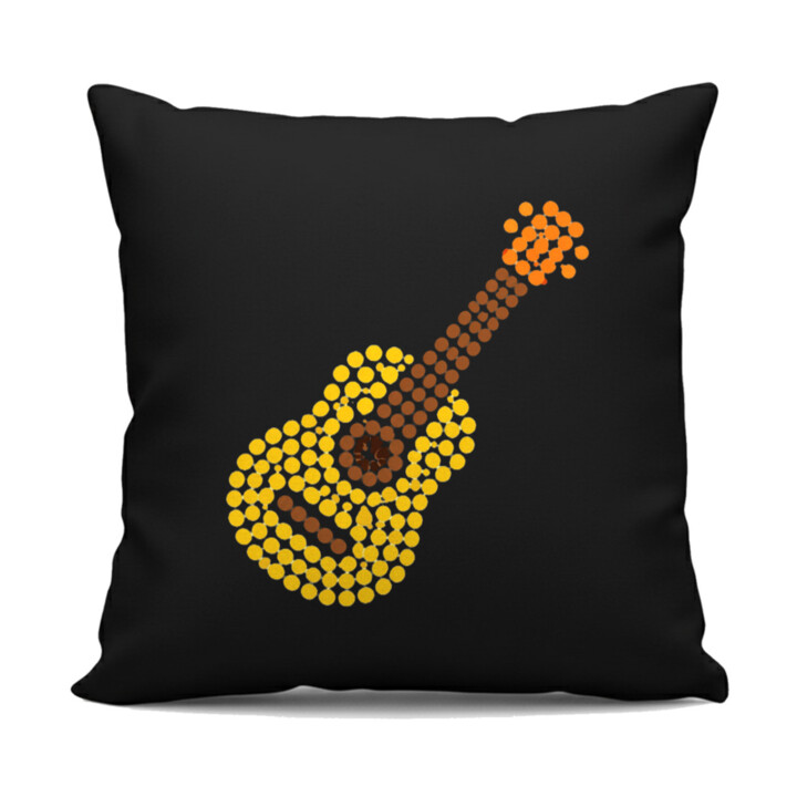 Gitara z bodiek - deň bodky - čierny vankúš s potlačou
