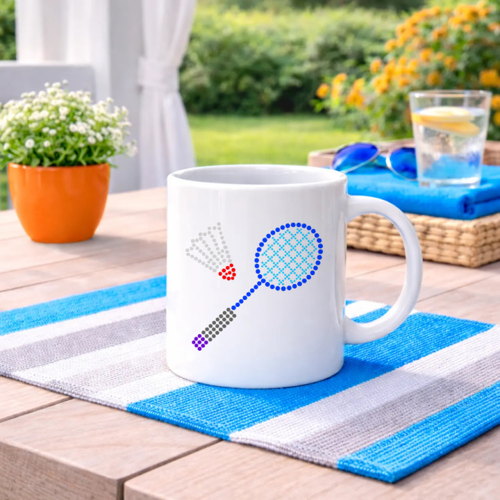Bedminton z bodiek - deň bodky - keramický hrnček s potlačou