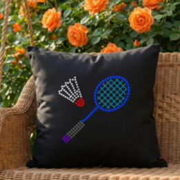 Bedminton z bodiek - deň bodky - čierny vankúš s potlačou