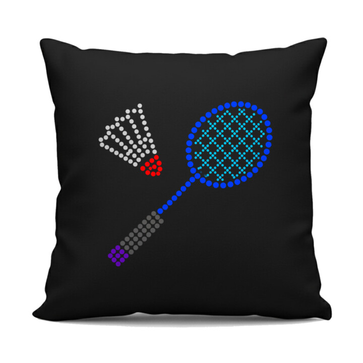 Bedminton z bodiek - deň bodky - čierny vankúš s potlačou