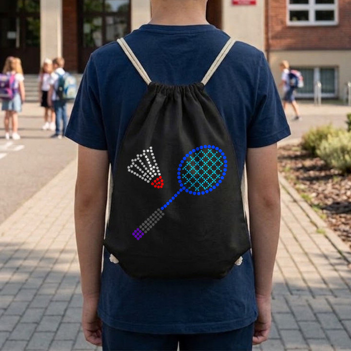 Bedminton z bodiek - deň bodky - vak na chrbát s potlačou