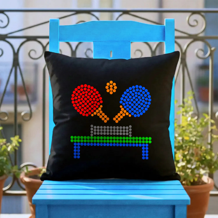 Stolný tenis z bodiek - deň bodky - čierny vankúš s potlačou