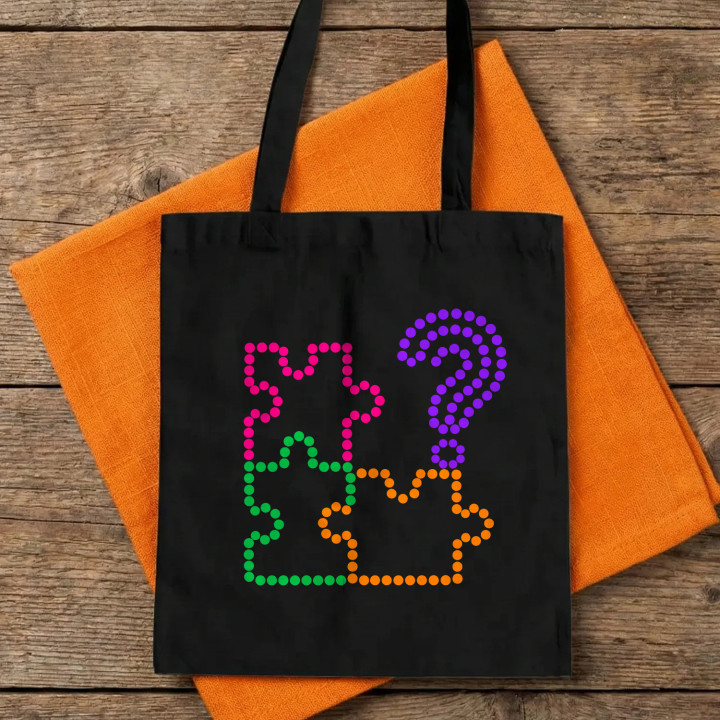 Puzzle z bodiek - deň bodky - bavlnená taška s potlačou