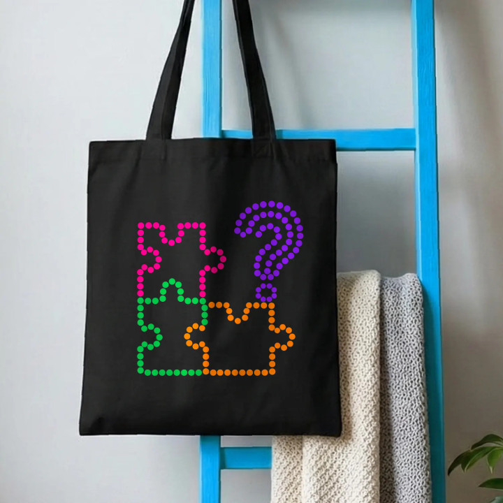 Puzzle z bodiek - deň bodky - bavlnená taška s potlačou
