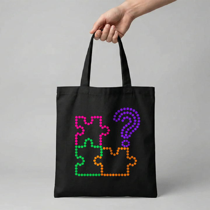 Puzzle z bodiek - deň bodky - bavlnená taška s potlačou