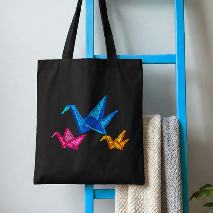 Origami z bodiek - deň bodky - bavlnená taška s potlačou