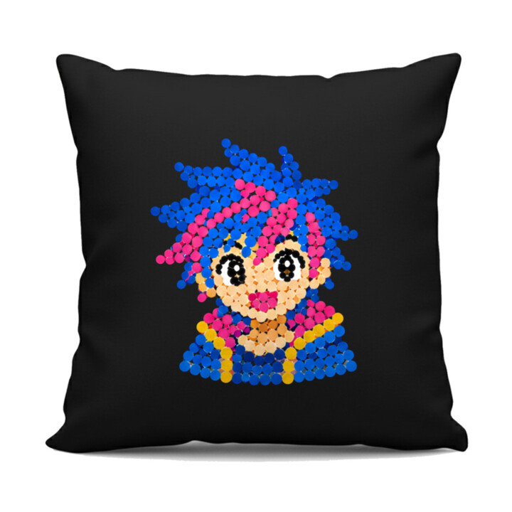 Anime dievča z bodiek - deň bodky - čierny vankúš s potlačou