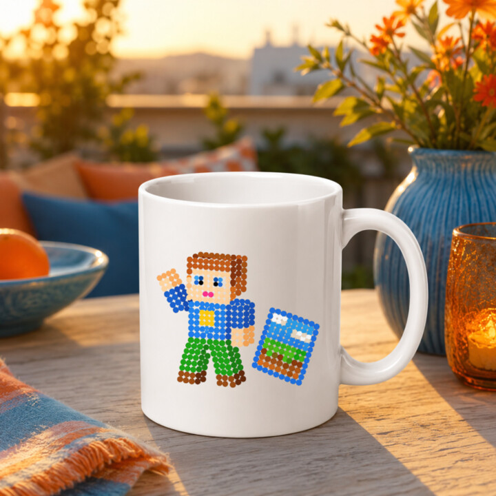 Kockový hráč z bodiek - deň bodky - keramický hrnček s potlačou - inšpirované Robloxom
