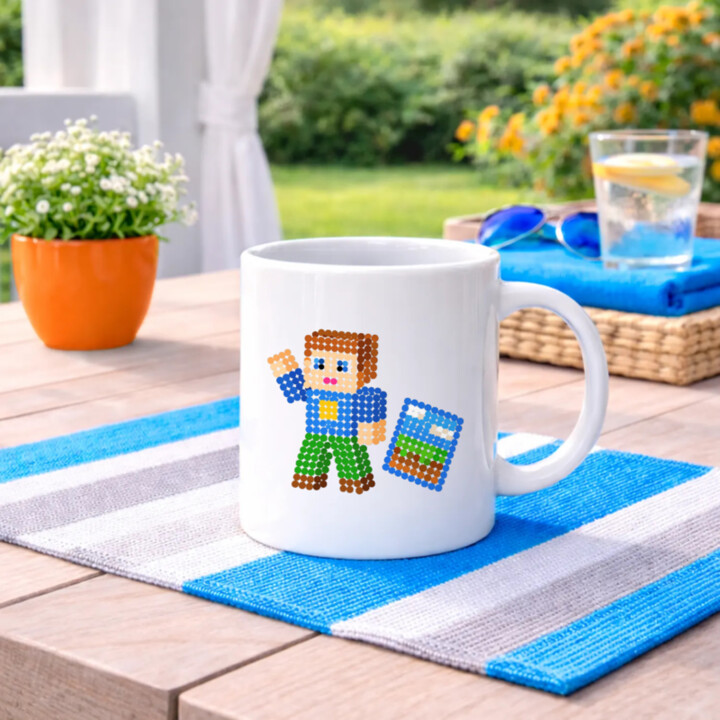Kockový hráč z bodiek - deň bodky - keramický hrnček s potlačou - inšpirované Robloxom