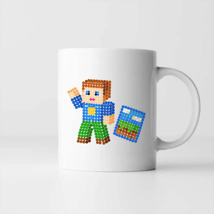 Kockový hráč z bodiek - deň bodky - keramický hrnček s potlačou - inšpirované Robloxom