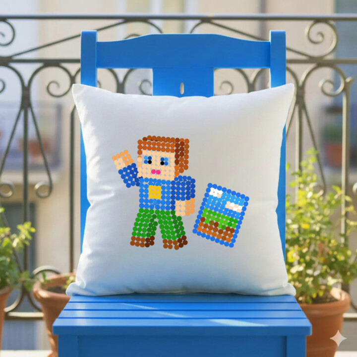Kockový hráč z bodiek - deň bodky - vankúš s potlačou - inšpirované Robloxom