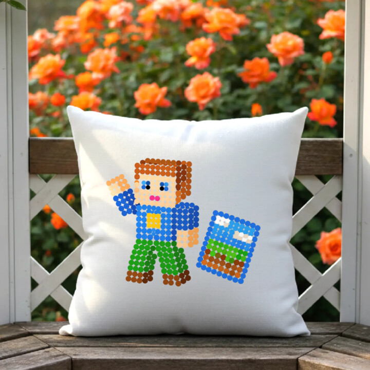 Kockový hráč z bodiek - deň bodky - vankúš s potlačou - inšpirované Robloxom