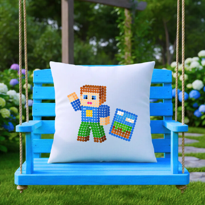 Kockový hráč z bodiek - deň bodky - vankúš s potlačou - inšpirované Robloxom