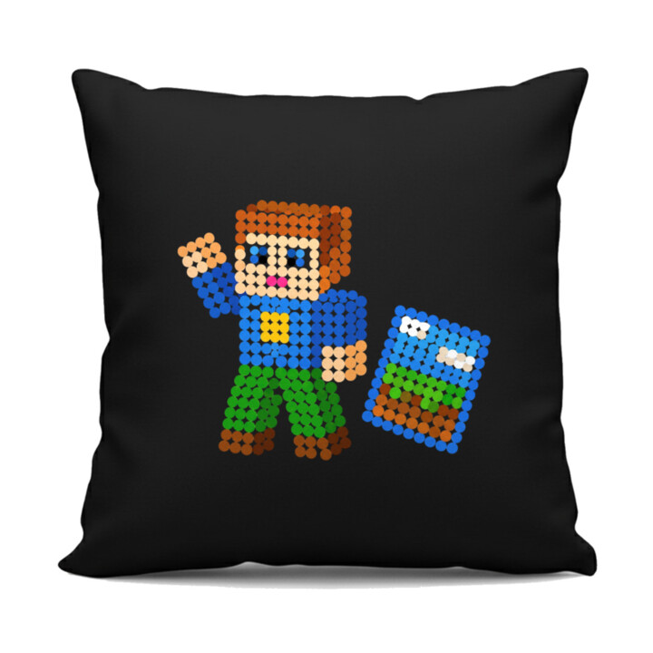 Kockový hráč z bodiek - deň bodky - čierny vankúš s potlačou - inšpirované Robloxom