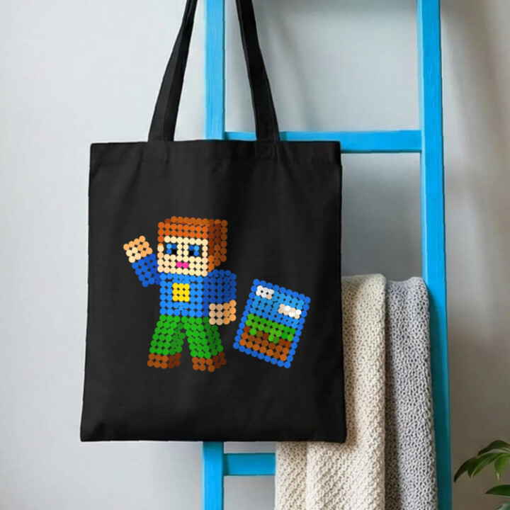 Kockový hráč z bodiek - deň bodky - bavlnená taška s potlačou - inšpirované Robloxom