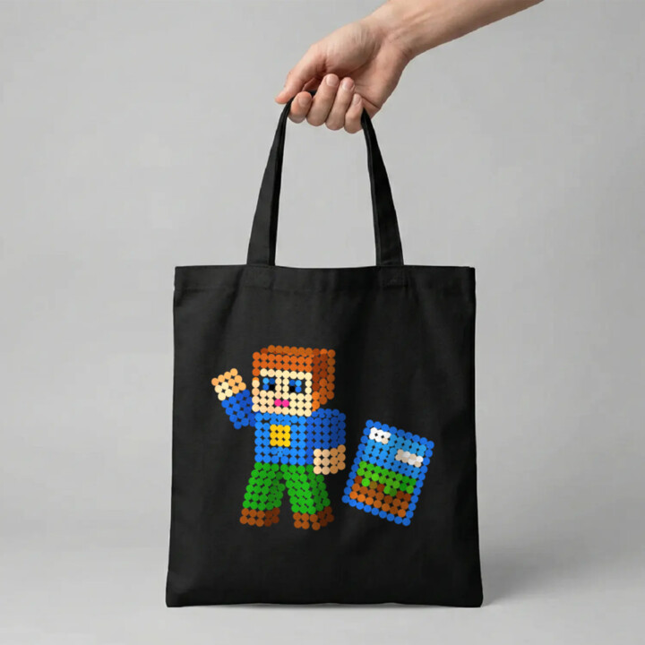 Kockový hráč z bodiek - deň bodky - bavlnená taška s potlačou - inšpirované Robloxom