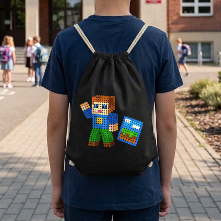 Kockový hráč z bodiek - deň bodky - vak na chrbát s potlačou - inšpirované Robloxom