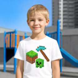 Kockový svet z bodiek - deň bodky - detské tričko s potlačou - inšpirované Minecraftom