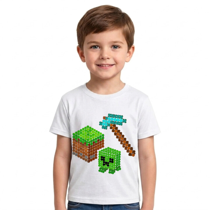 Kockový svet z bodiek - deň bodky - detské tričko s potlačou - inšpirované Minecraftom