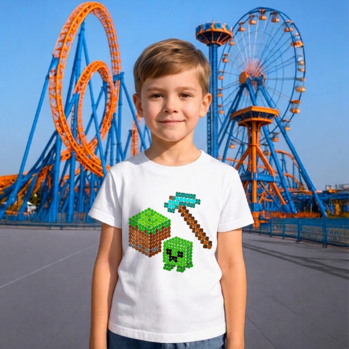 Kockový svet z bodiek - deň bodky - detské tričko s potlačou - inšpirované Minecraftom
