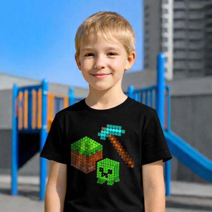 Kockový svet z bodiek - deň bodky - detské tričko s potlačou - inšpirované Minecraftom