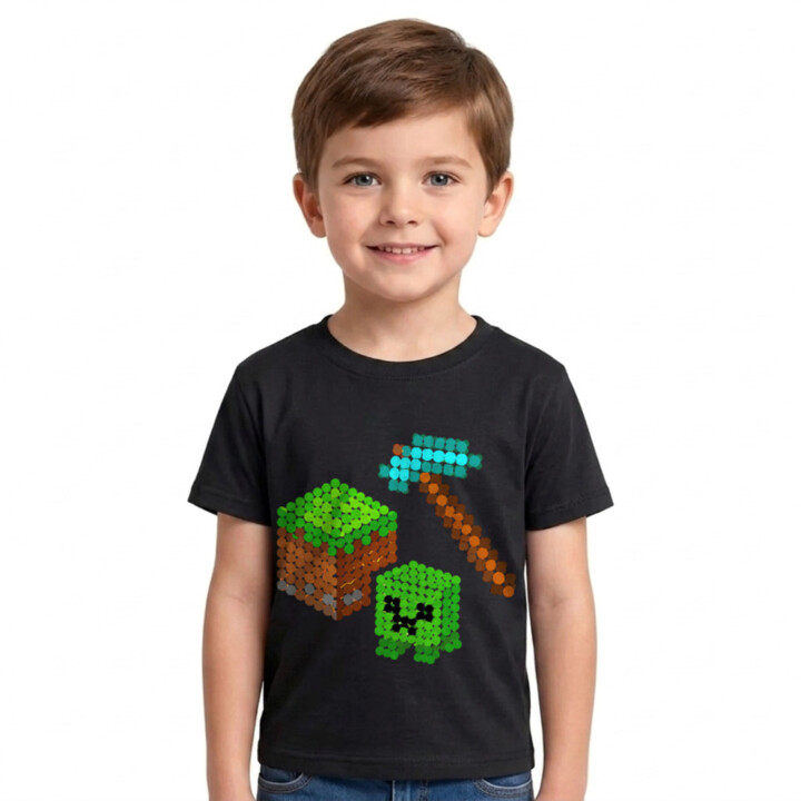 Kockový svet z bodiek - deň bodky - detské tričko s potlačou - inšpirované Minecraftom