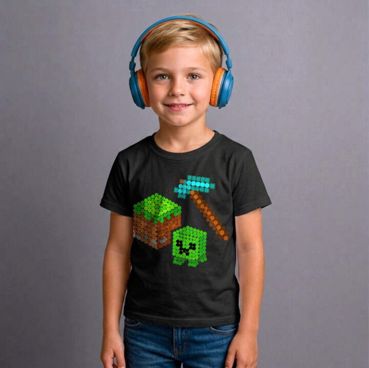 Kockový svet z bodiek - deň bodky - detské tričko s potlačou - inšpirované Minecraftom