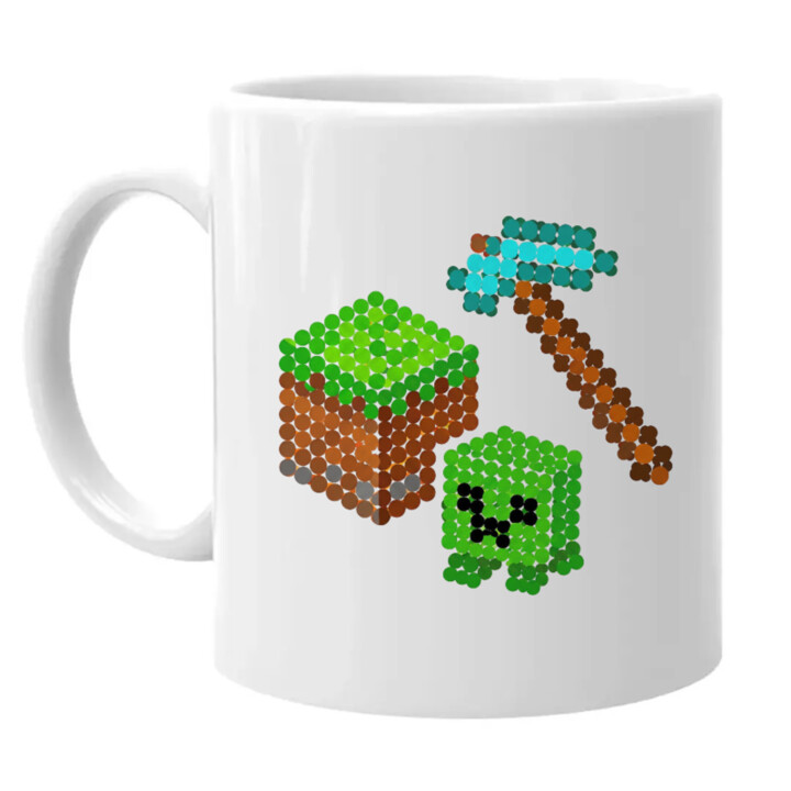 Kockový svet z bodiek - deň bodky - keramický hrnček s potlačou - inšpirované Minecraftom
