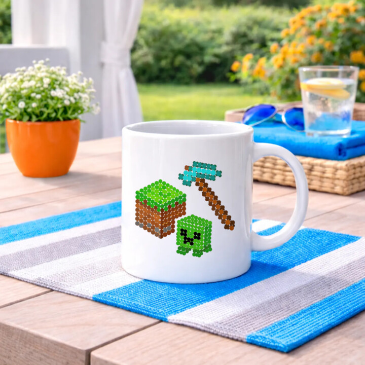 Kockový svet z bodiek - deň bodky - keramický hrnček s potlačou - inšpirované Minecraftom