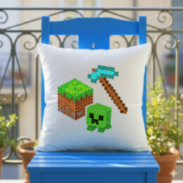 Kockový svet z bodiek - deň bodky - vankúš s potlačou - inšpirované Minecraftom