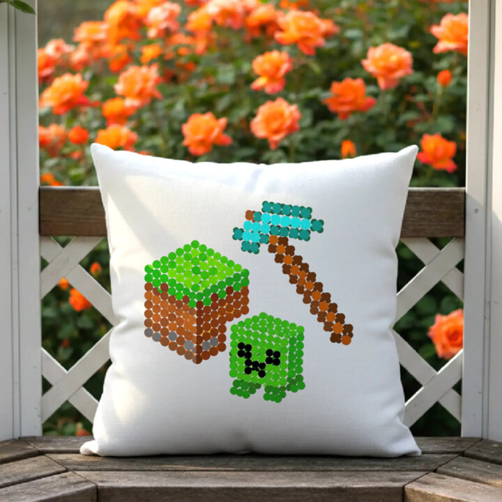 Kockový svet z bodiek - deň bodky - vankúš s potlačou - inšpirované Minecraftom