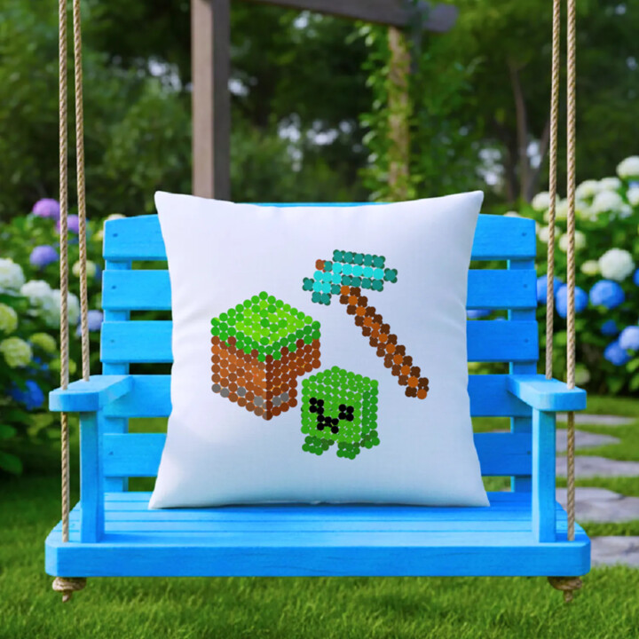 Kockový svet z bodiek - deň bodky - vankúš s potlačou - inšpirované Minecraftom