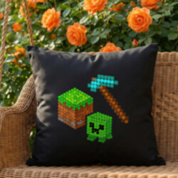 Kockový svet z bodiek - deň bodky - čierny vankúš s potlačou - inšpirované Minecraftom